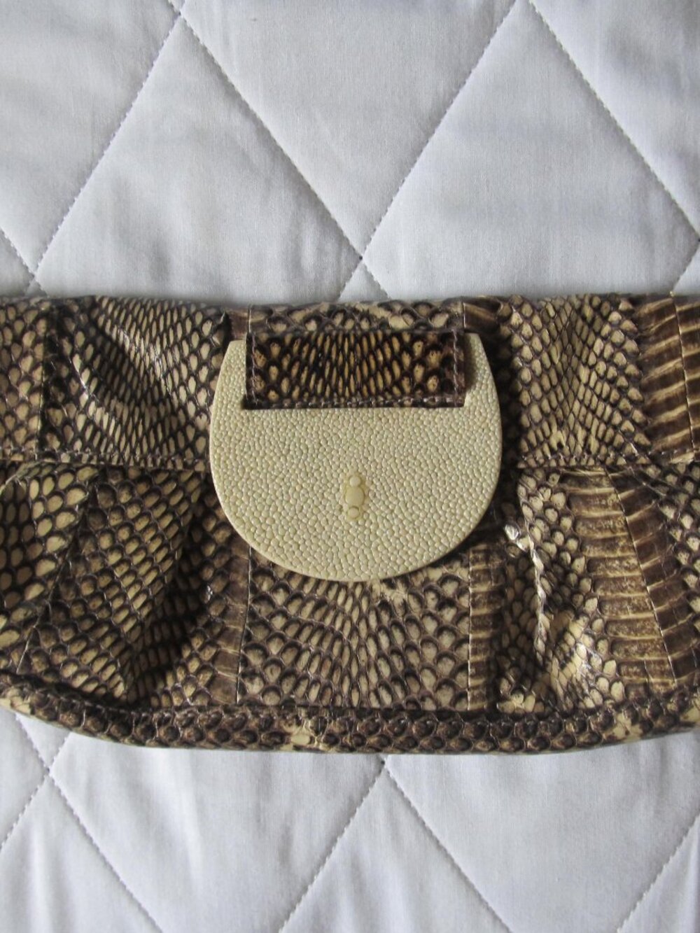 R&Y Augousti Snakeskin leather Flap envelope Clutch bag vintage brown/beige